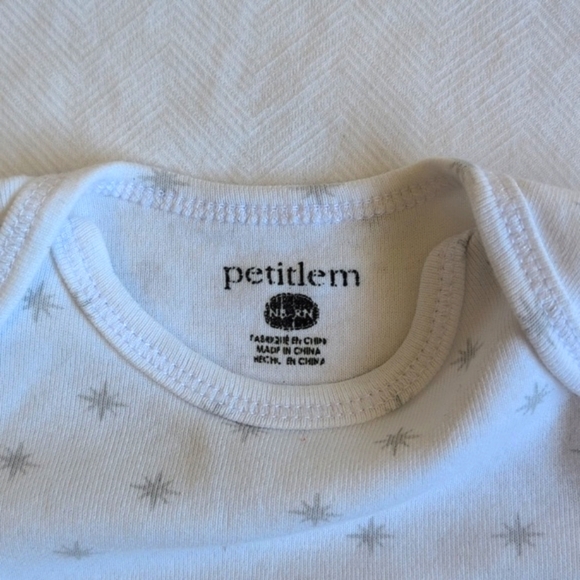 petit lem modern star white cotton short sleeve bodysuit newborn baby unisex - Picture 3 of 5